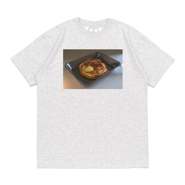 food pancake’s grey short-sleeve shirt